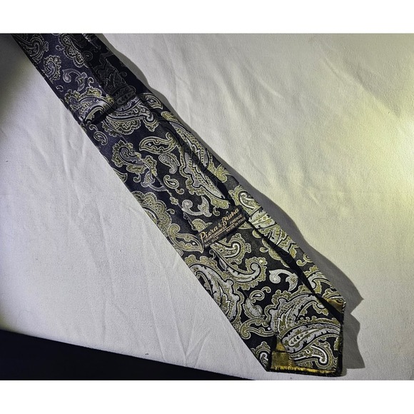 Piera & Bruna 100% Silk Black and Gold Paisley Neck Tie Made In ITALY - Picture 6 of 9